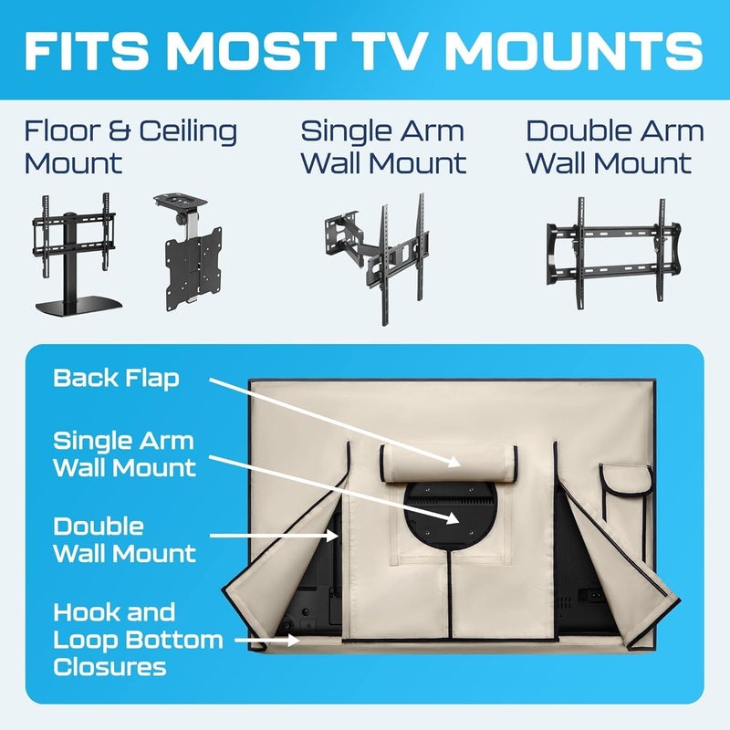 Garnetics غطاء تلفاز خارجي من غارنيتيكس 50 بوصة - مقاوم للماء، أغطية تلفاز مقاومة للعوامل الجوية مع واقيات شاشة ذكية، مثالي للاستخدام الخارجي، النقل، والتخزين - بيج - Image 5